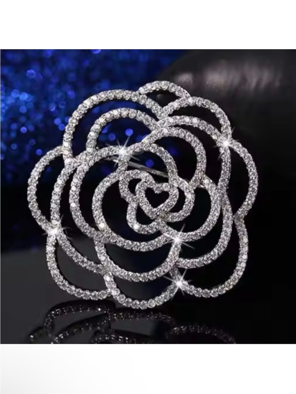 Elegant Silver Camellia Flower Brooch. NWT.